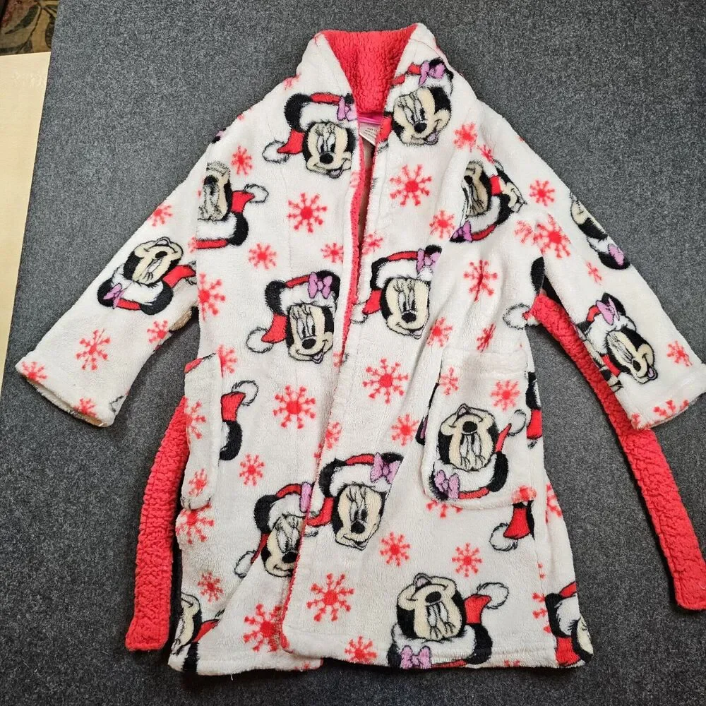 Disney Minnie Mouse Toddler Bath Robe Size 3T Christmas Winter Santa Claus Cozy
